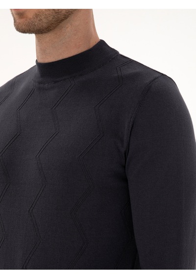 Cacharel Gri Slim Fit %100 Pamuk Çeyrek Balıkçı Yaka Triko Kazak