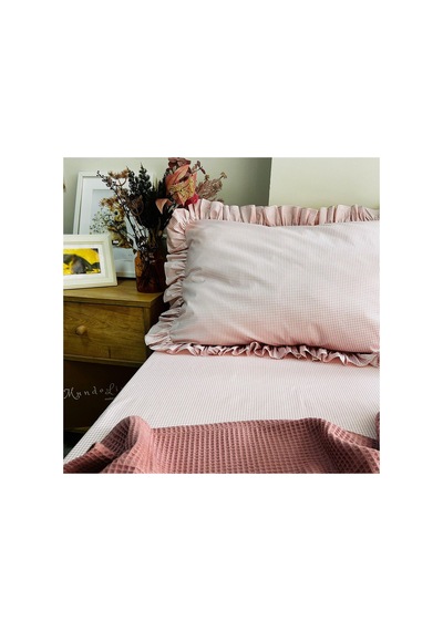 Country Ruffled Tek Kişilik Çarşaf Seti Pembe Pötikareli