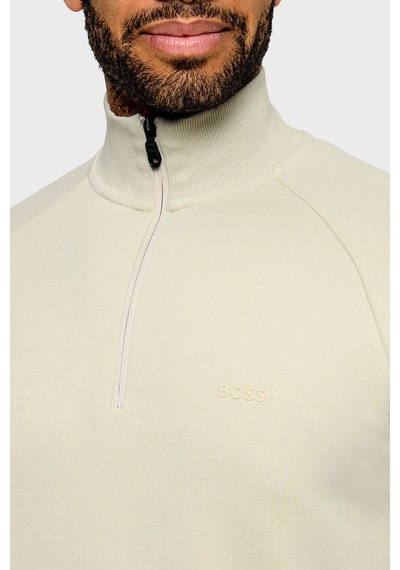 Boss Logolu Pamuk Karışımlı Yarım Fermuarlı Dik Yaka Sweat Erkek Sweat 50565306 272 Bej