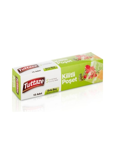Tuttaze Orta Boy Kilitli Poşet 5 x 15'li 20 x 25 CM
