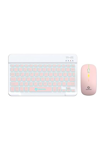 Gravion Km-bt35 Işıklı Kablosuz Bluetooth Klavye Mouse Seti Pembe, Şarjlı Türkçe Q, Tablet Telefon L Diğer