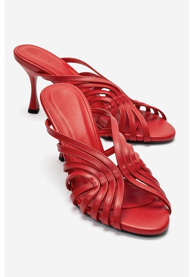 Luvi Shoes Olıvera Kırmızı Cilt Kadın İnce Topuklu Terlik
