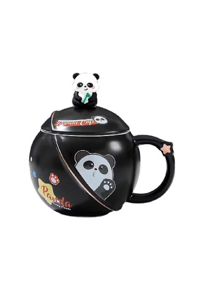 Kapaklı Panda Temalı Kupa Bardak-siyah