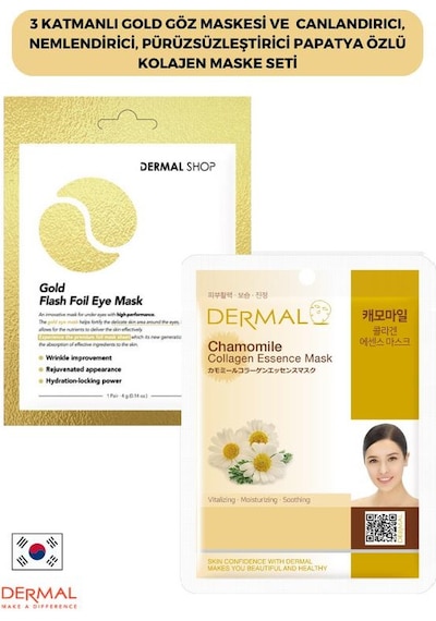 Dermal 3 Katmanlı Gold Göz Maskesi + Papatya Özlü Kolajen Maskesi 23 G
