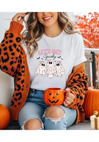 Aselinda Halloween Lets Get Spooky Baskılı Tişört Kombin Yapmak İçin 2 Ürün Ekleyiniz Beyaz