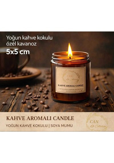 Kahve Aromalı Cam Kavanoz Mum Acı Kahverengi