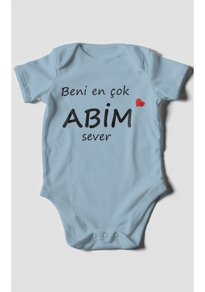 Beni En Çok Abim Sever Baskılı Bebek Zıbını Çıtçıtlı Body %100 Pamuk Kısa Kol Bebe Mavisi