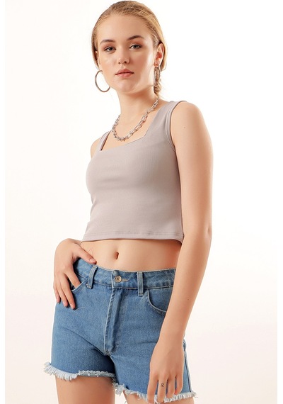 Bigdart 0435 Fitilli Crop Bluz - Gri 001