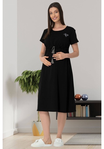 Mecit Pijama Mecit 5427 Siyah Emzirme Özellikli Hamile Lohusa Elbise