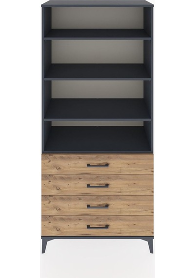 Hyperion Dolap 4 Raflı 4 Çekmeceli 88x44x195 Antrasit-çam Antrasit