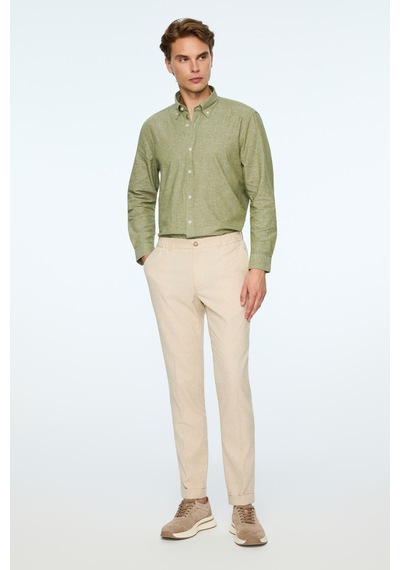 Morven Erkek Taş Keten Trend Desenli Lastikli Slim Fit Pantolon 26ys003003870 Taş
