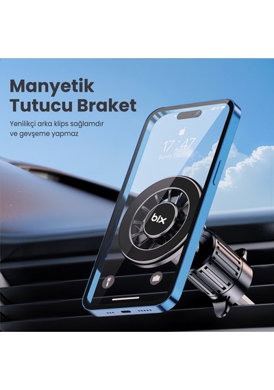 Bix Bxch13 360 Derece Metal Kancalı Manyetik Havalandırma Izgarası Araç İçi Telefon Tutucu