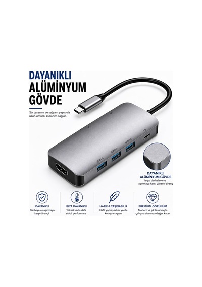 Hp-b17 7-in-1 Type-c Usb-c Hub Hdmı + 3x Usb 3.0 + Sd/tf Kart Okuyucu + Type-c Pd Girişli Adaptör