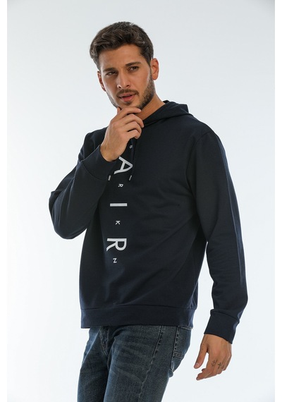 Süperlife Erkek Kapşonlu Regular Fit Air Baskılı İnce Sweatshirt Spr22sw162 Lacivert