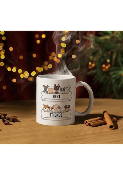 Best Friends Baskılı Kupa Bardak Hediyelik Çay Kahve Kupası Coffee Mug Beyaz - Çok Renkli