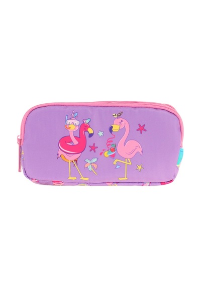 Kaukko Kids Pembe Mor, Flamingolar, Kız Çocuk Üç Gözlü Okul Kalem Çantası - L8240 Pembe - Kırmızı