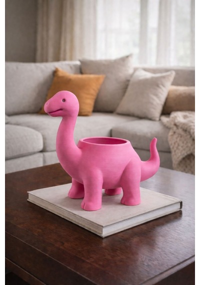 Dinozor Figürlü Pembe Masaüstü Kalemlik, Dekoratif, Hediyelik Diğer