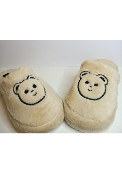 Huzurlu Adımlar Ayıcıklı Peluş Terlik Kahverengi