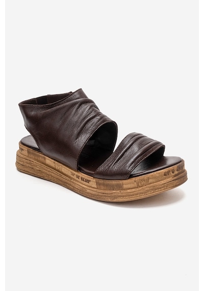 Luvishoes Lunas Kahverengi Hakiki Deri Yandan Fermuarlı Kadın Sandalet Kahverengi