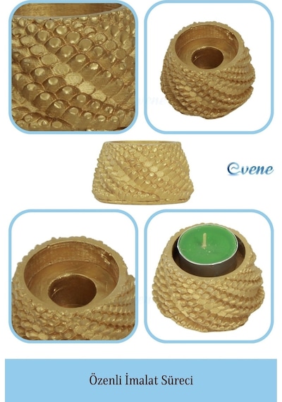 Eskitme Mumluk Şamdan 3 Adet Tealight Uyumlu Üçlü Tekerlek Model - Gümüş Eskitme