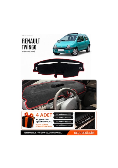 Renault Twıngo 1998-2000 Uyumlu Torpido Örtüsü, Torpido Kılıfı - Siyah-kırmızı - Re050