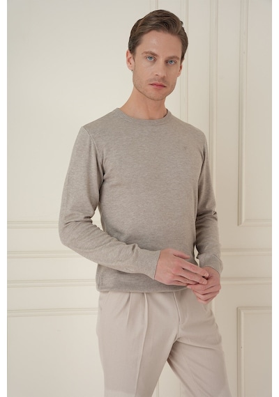 Slim Fit Ribanalı Düz Taş Yünlü Bisiklet Yaka Triko Kazak Tr 900