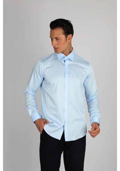 Lorenzo Mazzoli Lm375 C 551 A.mavi Pamuk Saten Comfort Fit Erkek Gömlek A.mavi