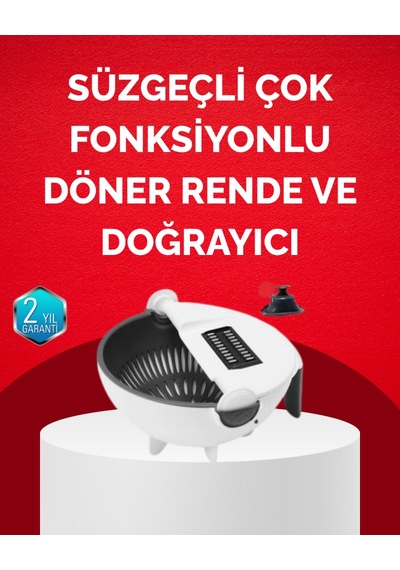 Döner Mekanizmalı Sebze Doğrayıcı Hazneli Rende Siyah