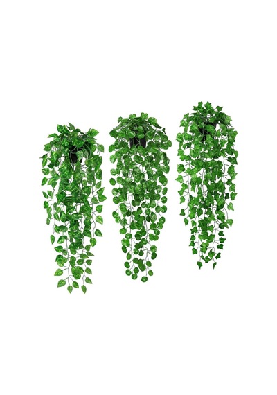 Yapay Çiçek 3lü Set Saksıda Sarkan Sarmaşık Hedera Oval Ve Yuvarlak Yapraklı Modeller