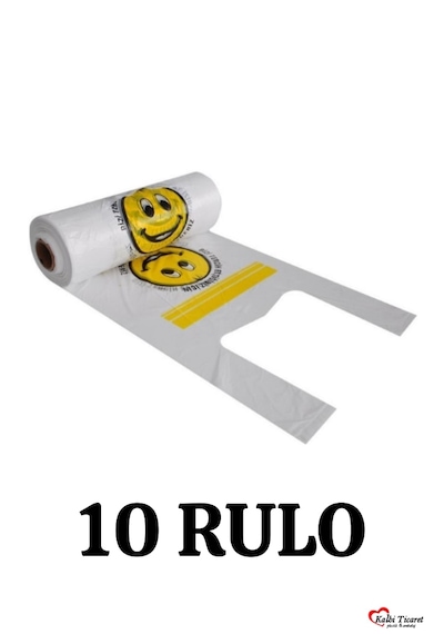Baskılı Rulo Poşet Orta Boy 10'lu Gülenyüz Hışır Atlet Poşet Market Manav Poşeti Çöp Poşeti