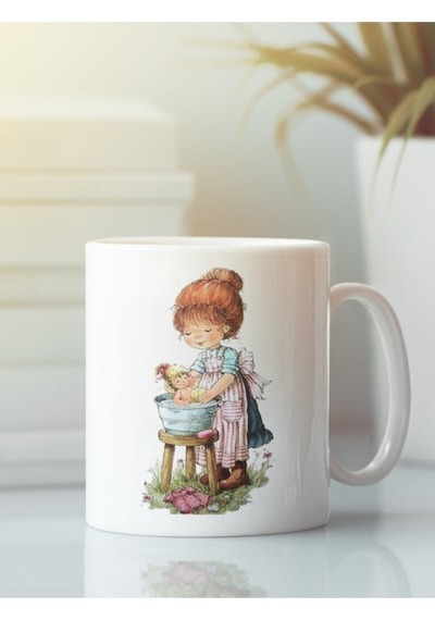 Beyaz Kupa Bardak Vintage Sarah Kay