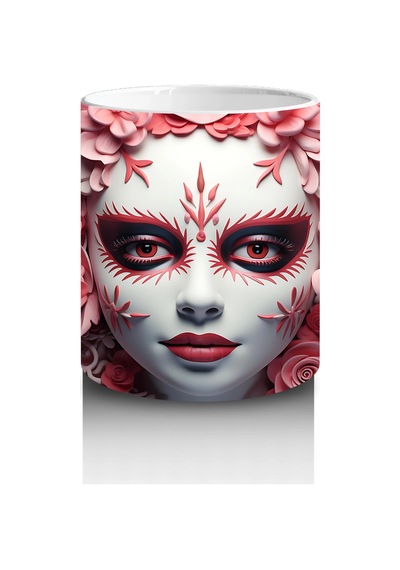 Pembe Gül Denizi Üzerine Beyaz Maske Hediyelik Kahve Kupası Renkli