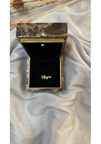 Kelebek Detaylı Pembe Silver Ve Zirkon Taşlı Çelik Gold Tasarım Ayarlamalı Yüzük Gold - Gümüş