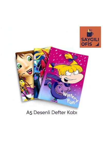 Saygılıofis Hazır A5 Desenli Defter Kabı Kız Modelli Desenler Küçük Boy Defter Kaplığı Karışık 3 Adet Koyu Pembe