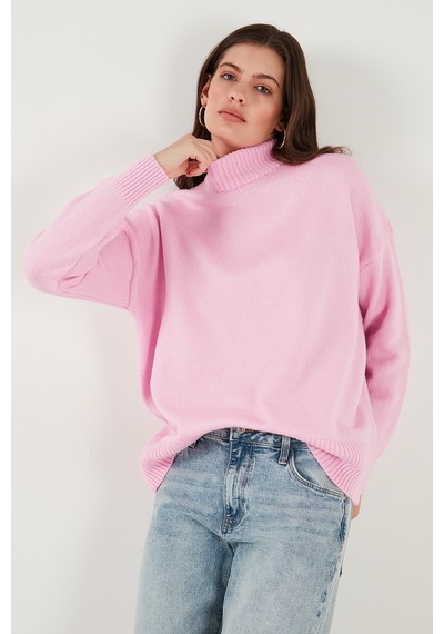 Lela Premium Oversize Fit Balıkçı Yaka Yumuşak Dokulu Triko Bayan Kazak 680Kz00469 Şeker Pembe