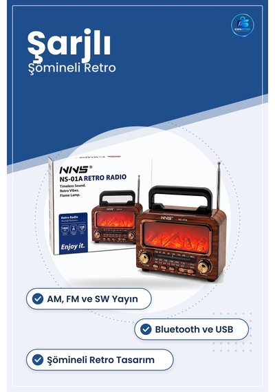 Nostaljik Radyo Şömineli Retro Hoparlör Bluetooth Am Fm Sw Usb Ty