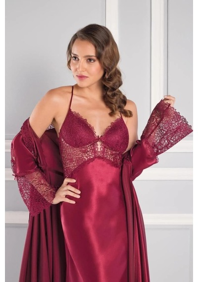 Pierre Cardin 6lı Sabahlık Çeyiz Seti Uzun Bordo