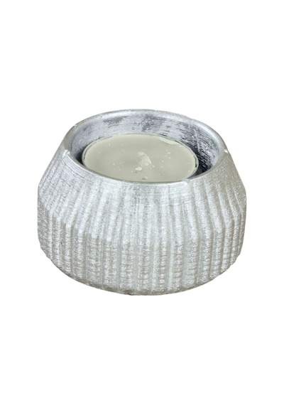 Eskitme Mumluk Şamdan Tealight Mum Uyumlu Çizgili Model - Gümüş