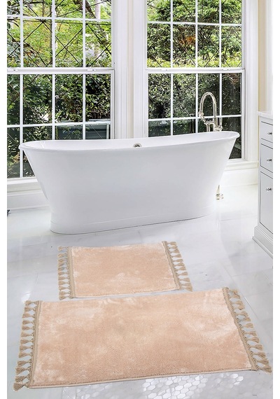 Relax Vizon 60x100 + 50x60 Cm 2'li Köşeli Ponpon Saçaklı Krem