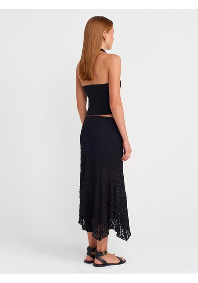 Dilvin 80428 Dantel Midi Etek-siyah