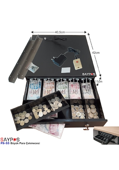 Açma Butonlu Ve Montaj Askılı Takım 5 Banknot Gözlü Anahtardan Açılır Para Çekmecesi 40,5x42x11cm