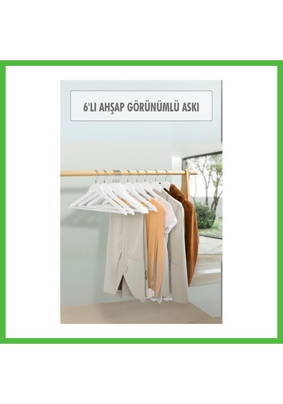 Vaveni 6 Lı Ahşap Görünümlü Askı Beyaz 44 Cm Arz