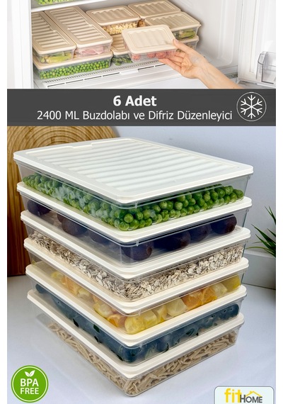6 Adet 2400 Ml Buzluk Derin Dondurucu Buzdolabı Düzenleyici Hava Almaz Saklama Kabı Karışık