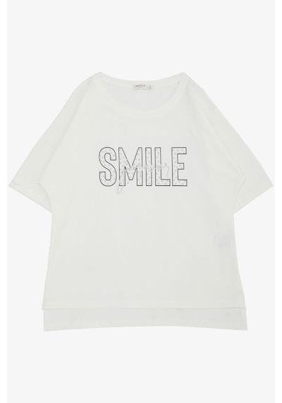 Breeze Kız Çocuk Tişört Smile Yazı Baskılı Taşlı 9-16 Yaş, Ekru Ekru