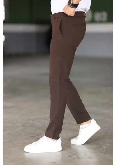 Bürke Erkek Kahverengi Renk Kaliteli Slimfit Kumaş Bilek Boy Pantolon (100-135 kg battal beden 40-42-44)