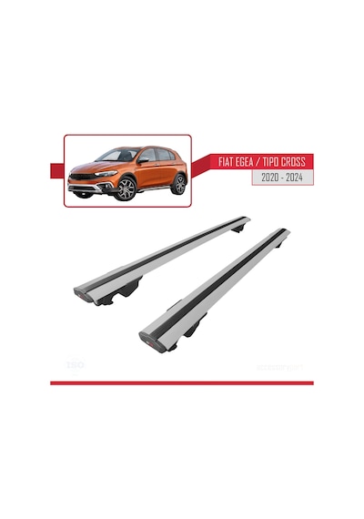 Fiat Egea Cross 2020 Ve Sonrası İle Uyumlu Hook Model Anahtar Kilitli Ara Atkı Tavan Barı Gri