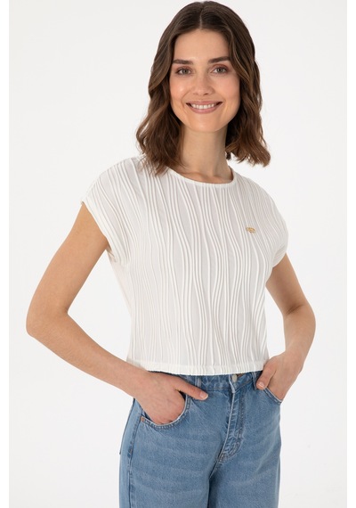 U.S. Polo Assn. Kadın Beyaz Crop Bisiklet Yaka Tişört 50299812-VR013