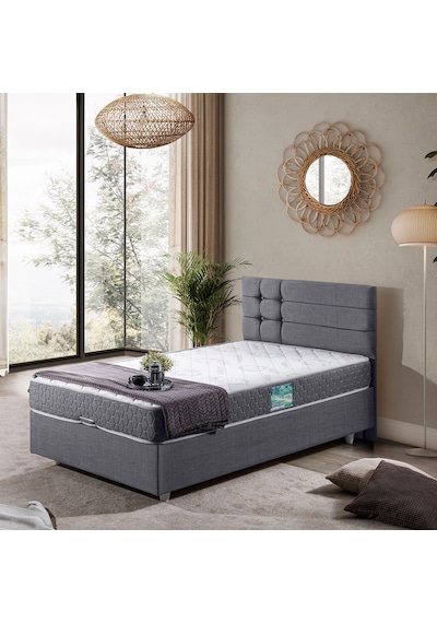 Viyana Tek Kişilik Baza Başlık Comfort Yatak Seti Gri 100 x 200
