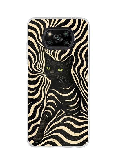 Poco X3-x3 Pro-nfc Uyumlu Siyah Kedi Ve Optik Desenli Baskılı Silikon Kılıf