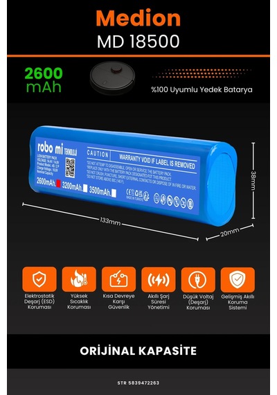 Medion MD18500 2600mAh Robot Süpürge  Bataryası